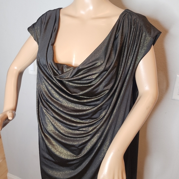 NWT Avenue Gold Metallic Black Stretchy Sleeveless Drape Neck Dress Sz 26/28 4X - Picture 6 of 14